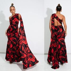 YAURA | NWT Adanna Gown in Ata Rodo Floral Chilli Pepper Maxi Dress UK 10 M